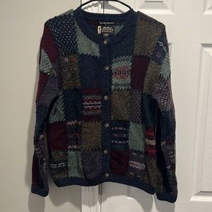 VINTAGE Eddie Bauer LEGEND Cottage Core Deer Bay Patchwork Wool Cardigan